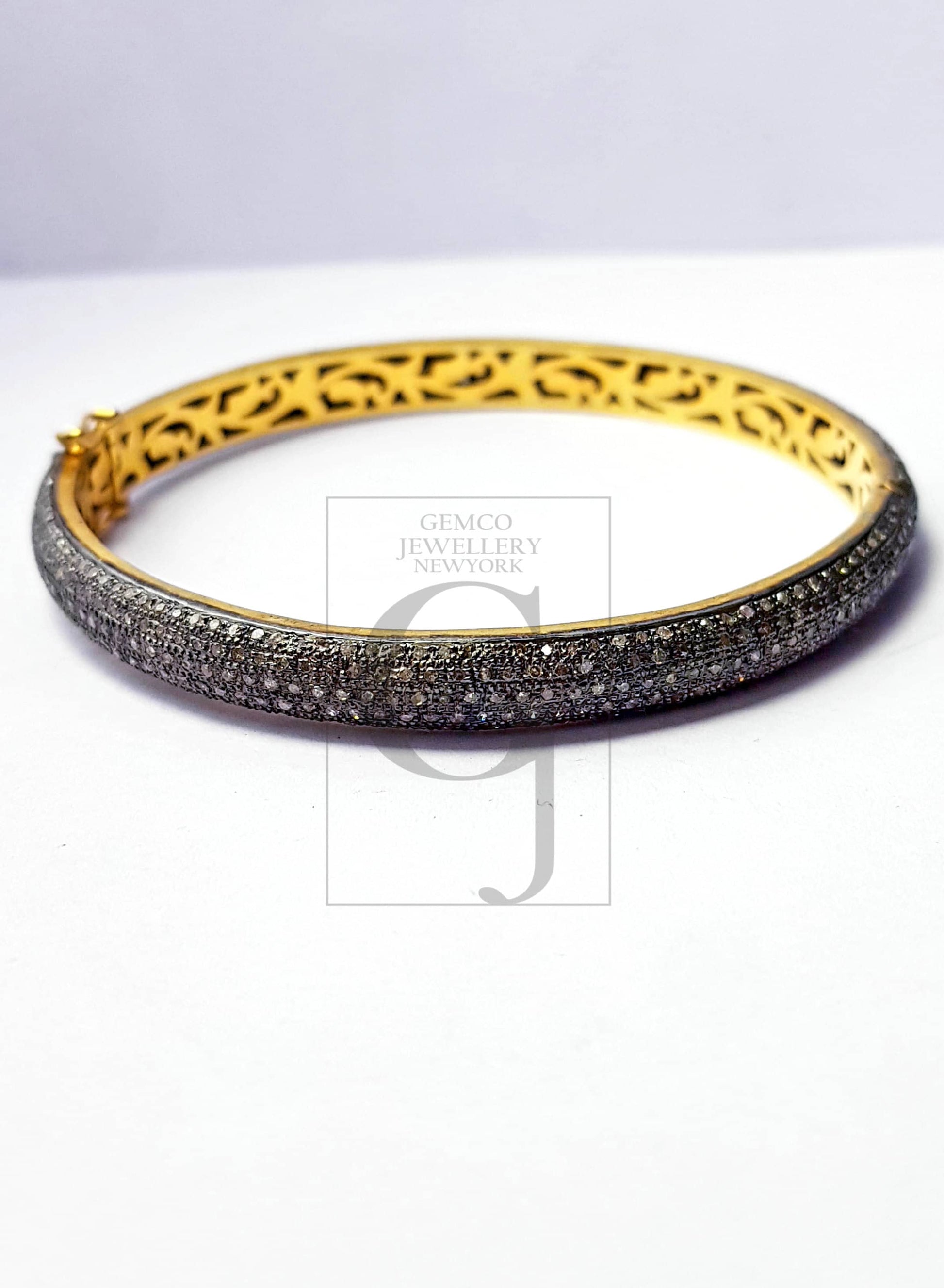 Rocecut pave diamond bangle 925 sterling silver handmade finish 5 line natural diamond very beautiful bangle