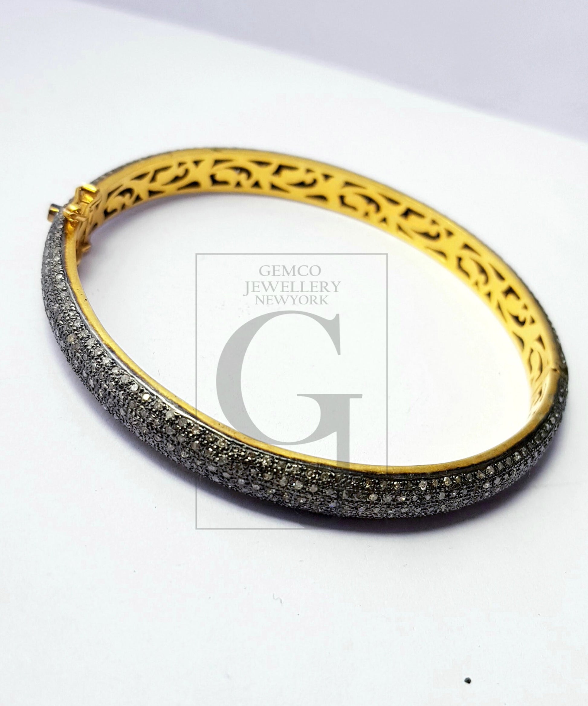 Rocecut pave diamond bangle 925 sterling silver handmade finish 5 line natural diamond very beautiful bangle