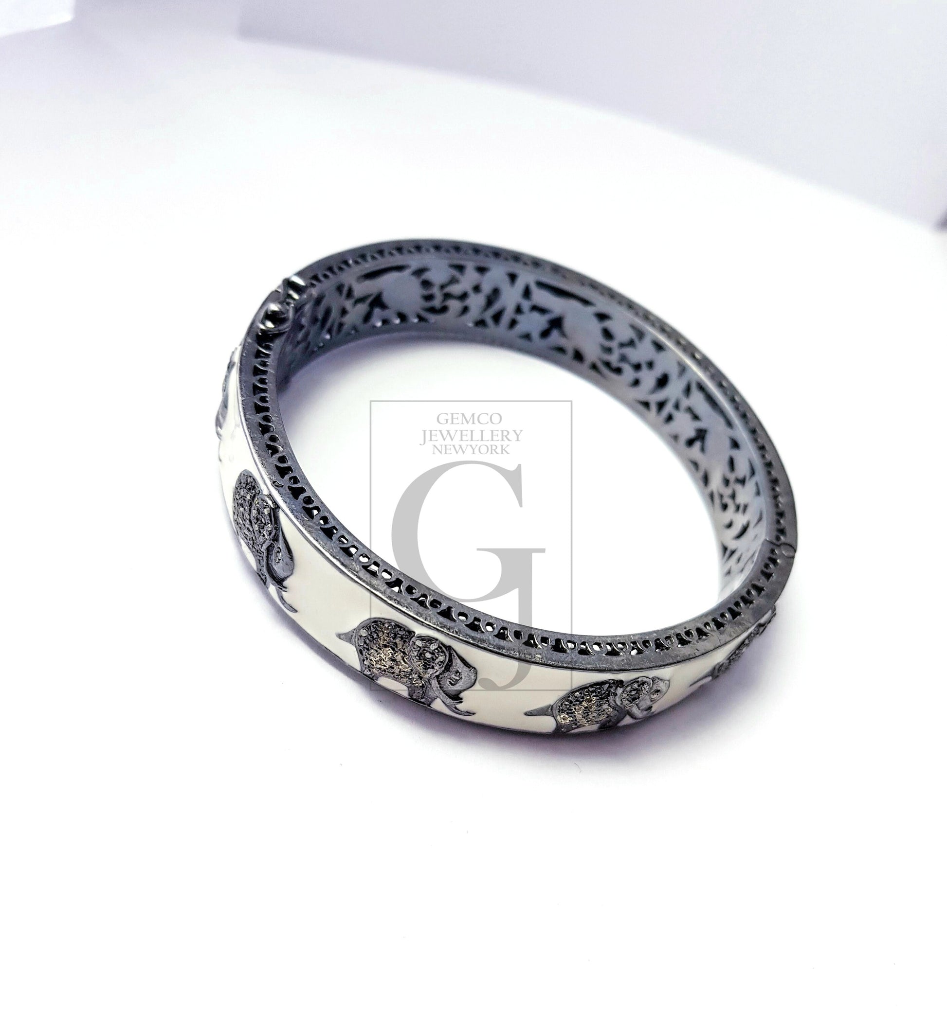 Pave diamond bangle 925 sterling silver handmade diamond enameling elephant design diamond bangle fine diamond bangle fashion jewelry