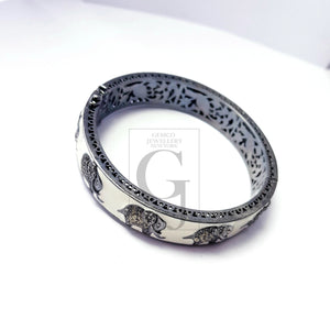 Pave diamond bangle 925 sterling silver handmade diamond enameling elephant design diamond bangle fine diamond bangle fashion jewelry