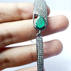 Rocecut pave diamond bangle 925 sterling silver handmade finish beautiful tear drop emerald stone diamond bangle