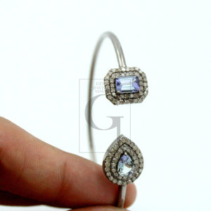 Very Beautiful Designer Tanzanite Rosecut Pave Diamond Bangle Bracelet 925 Sterling Silver Handmade Finish Diamond Bangle Bracelet