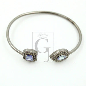 Very Beautiful Designer Tanzanite Rosecut Pave Diamond Bangle Bracelet 925 Sterling Silver Handmade Finish Diamond Bangle Bracelet