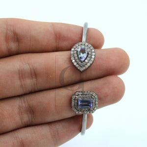 Very Beautiful Designer Tanzanite Rosecut Pave Diamond Bangle Bracelet 925 Sterling Silver Handmade Finish Diamond Bangle Bracelet