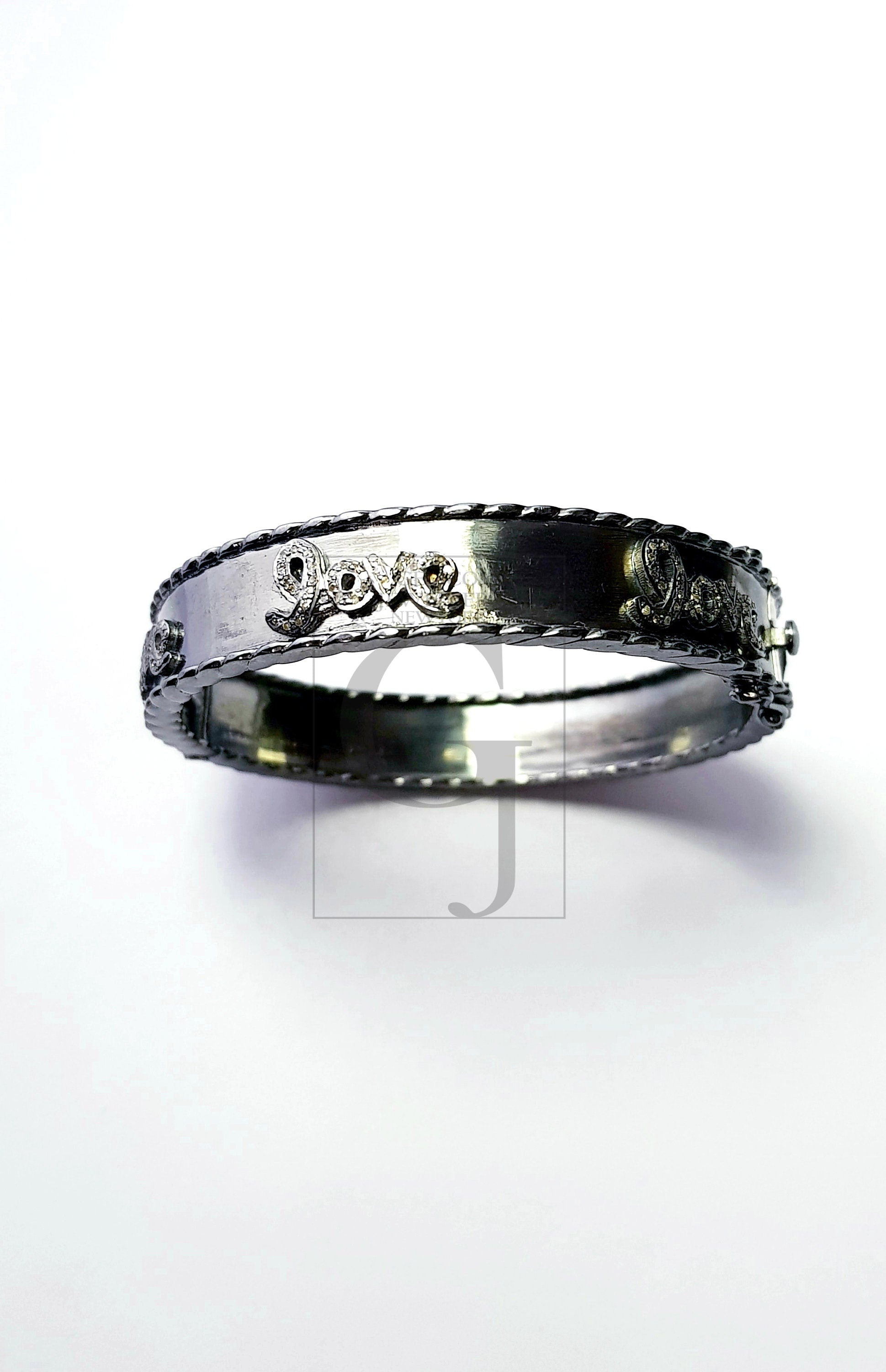 LOVE design Rosecut pave diamond bangle 925 sterling silver handmade finish beautiful diamond bangle bracelet