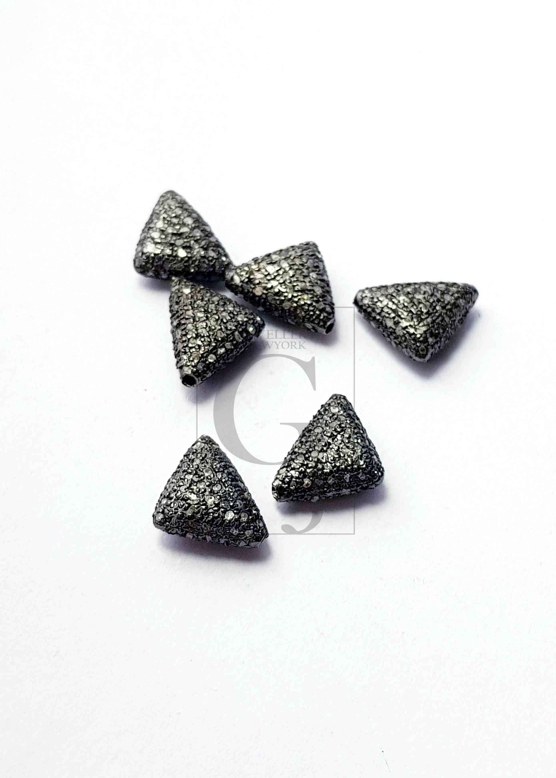 Beautiful Triangle Design Rosecut Pave Diamond Beads 925 Sterling Silver Handmade Silver Finish Diamond Beads