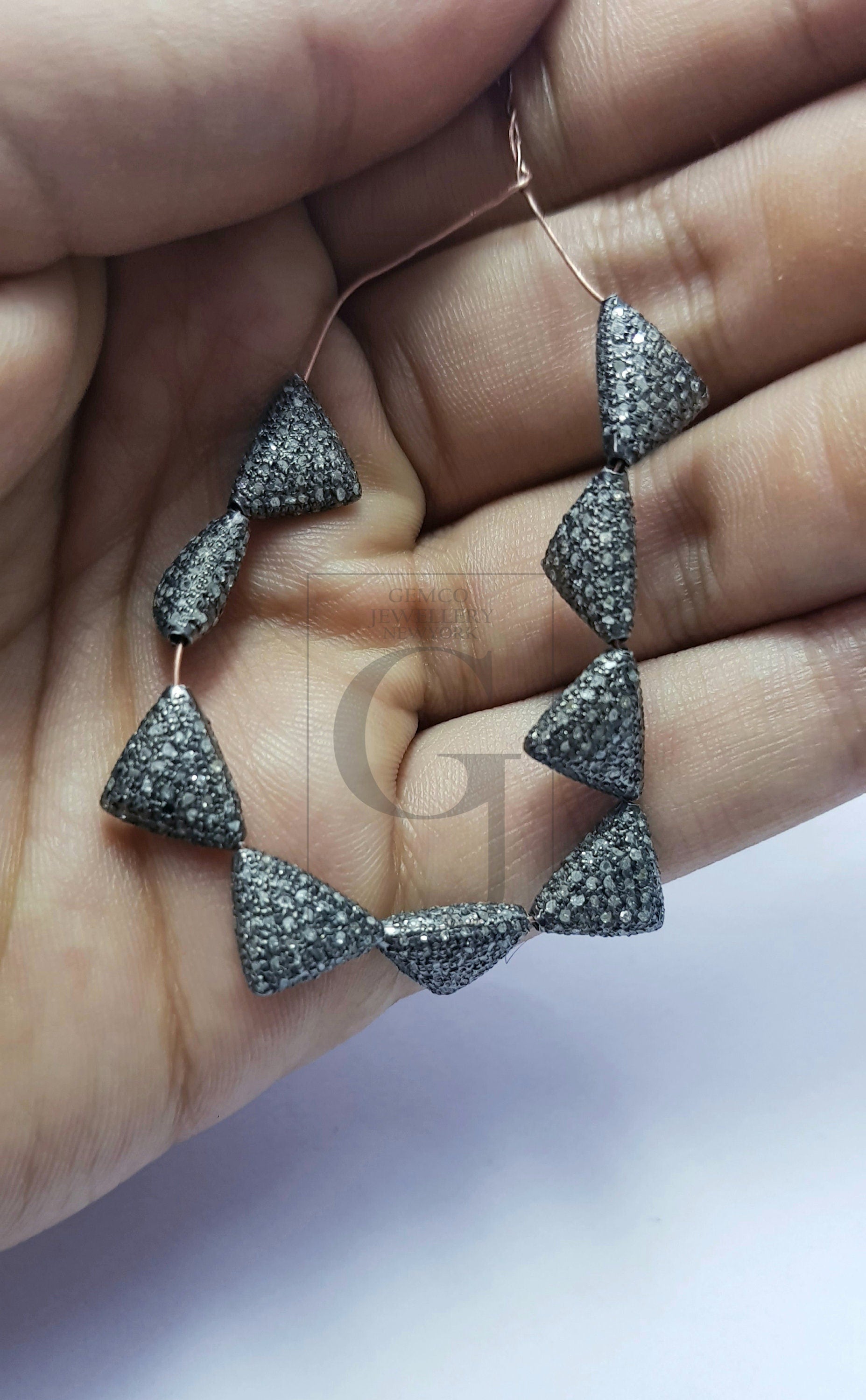 Beautiful Triangle Design Rosecut Pave Diamond Beads 925 Sterling Silver Handmade Silver Finish Diamond Beads