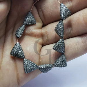 Beautiful Triangle Design Rosecut Pave Diamond Beads 925 Sterling Silver Handmade Silver Finish Diamond Beads