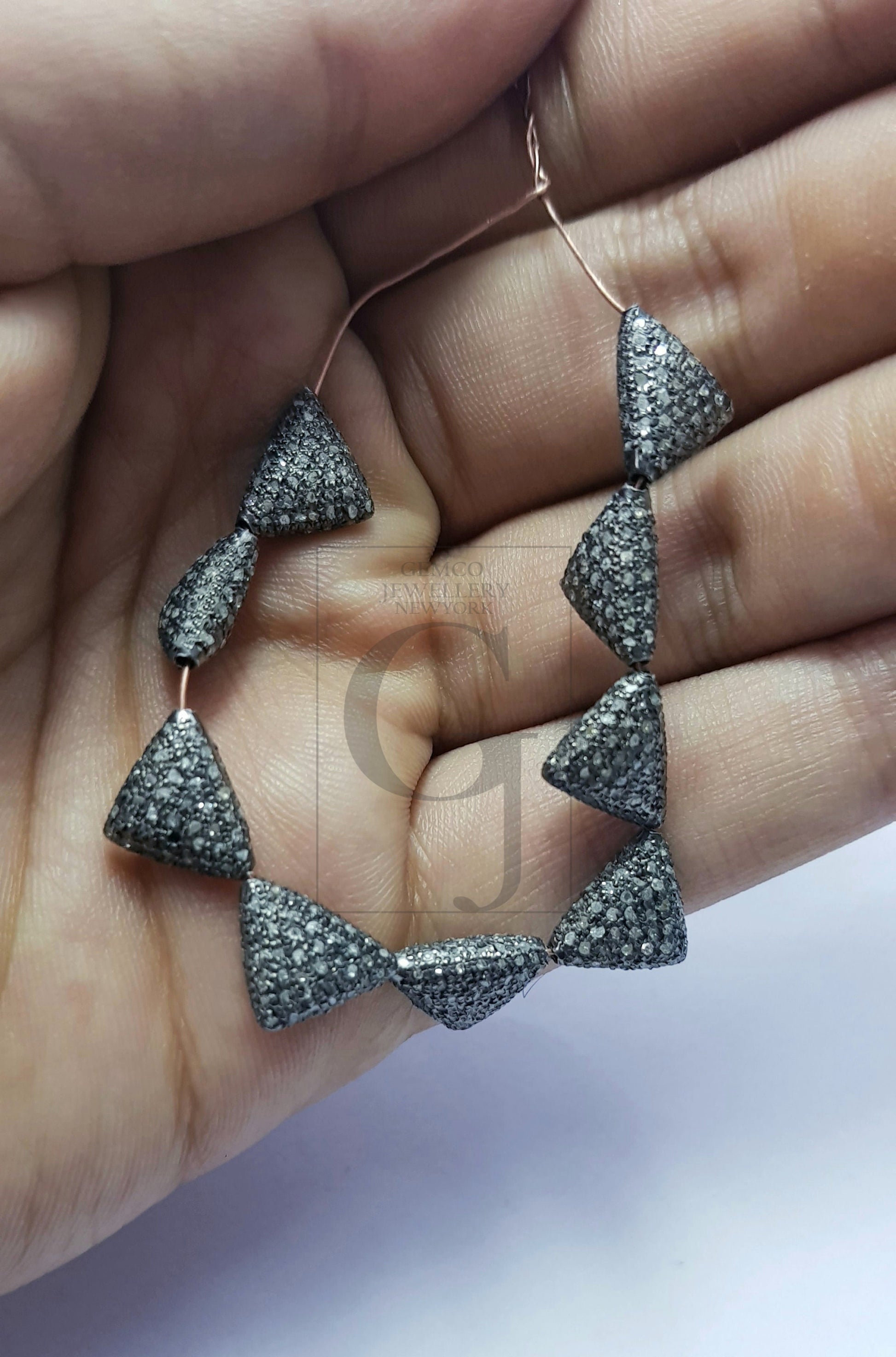 Beautiful Triangle Design Rosecut Pave Diamond Beads 925 Sterling Silver Handmade Silver Finish Diamond Beads