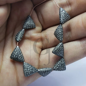 Beautiful Triangle Design Rosecut Pave Diamond Beads 925 Sterling Silver Handmade Silver Finish Diamond Beads