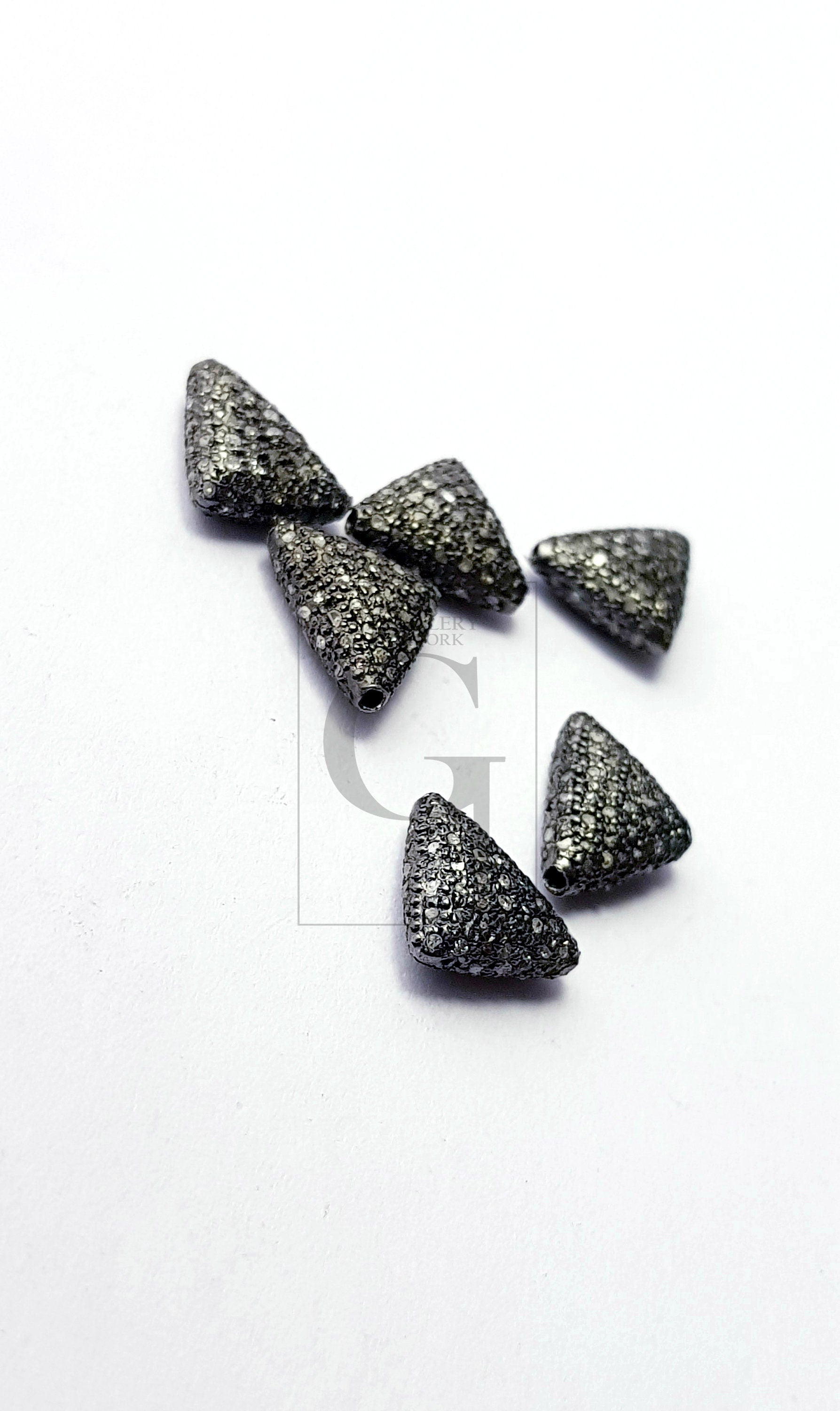 Beautiful Triangle Design Rosecut Pave Diamond Beads 925 Sterling Silver Handmade Silver Finish Diamond Beads