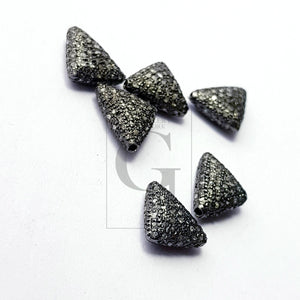 Beautiful Triangle Design Rosecut Pave Diamond Beads 925 Sterling Silver Handmade Silver Finish Diamond Beads