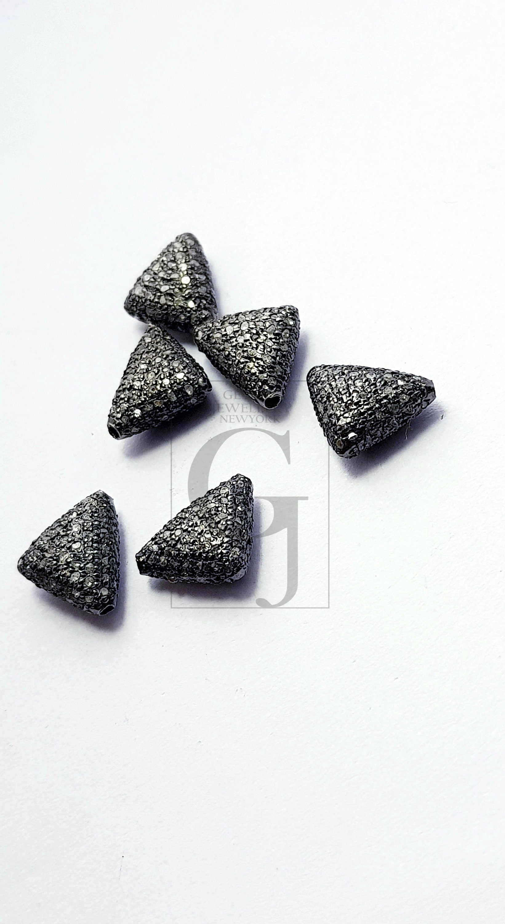 Beautiful Triangle Design Rosecut Pave Diamond Beads 925 Sterling Silver Handmade Silver Finish Diamond Beads