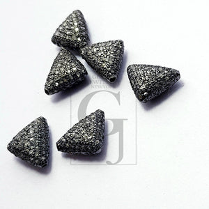 Beautiful Triangle Design Rosecut Pave Diamond Beads 925 Sterling Silver Handmade Silver Finish Diamond Beads