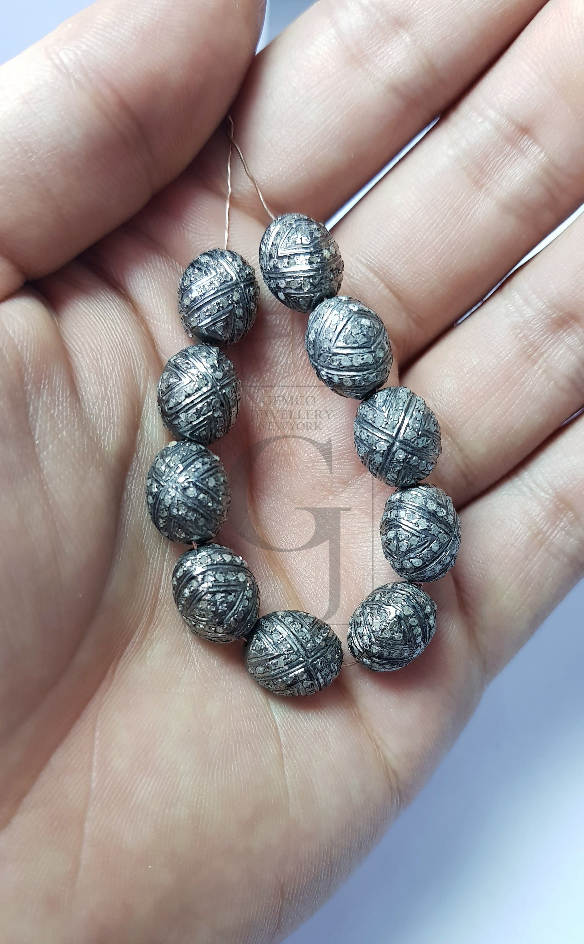 1pc Oxidized Finish Look Designer Rosecut Pave Diamond Bead 925 Sterling Silver Handmade Silver Finish Diamond Bead 12mm Size Bead Spacers