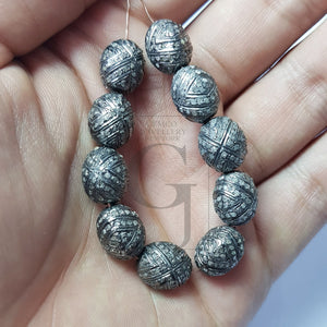 1pc Oxidized Finish Look Designer Rosecut Pave Diamond Bead 925 Sterling Silver Handmade Silver Finish Diamond Bead 12mm Size Bead Spacers