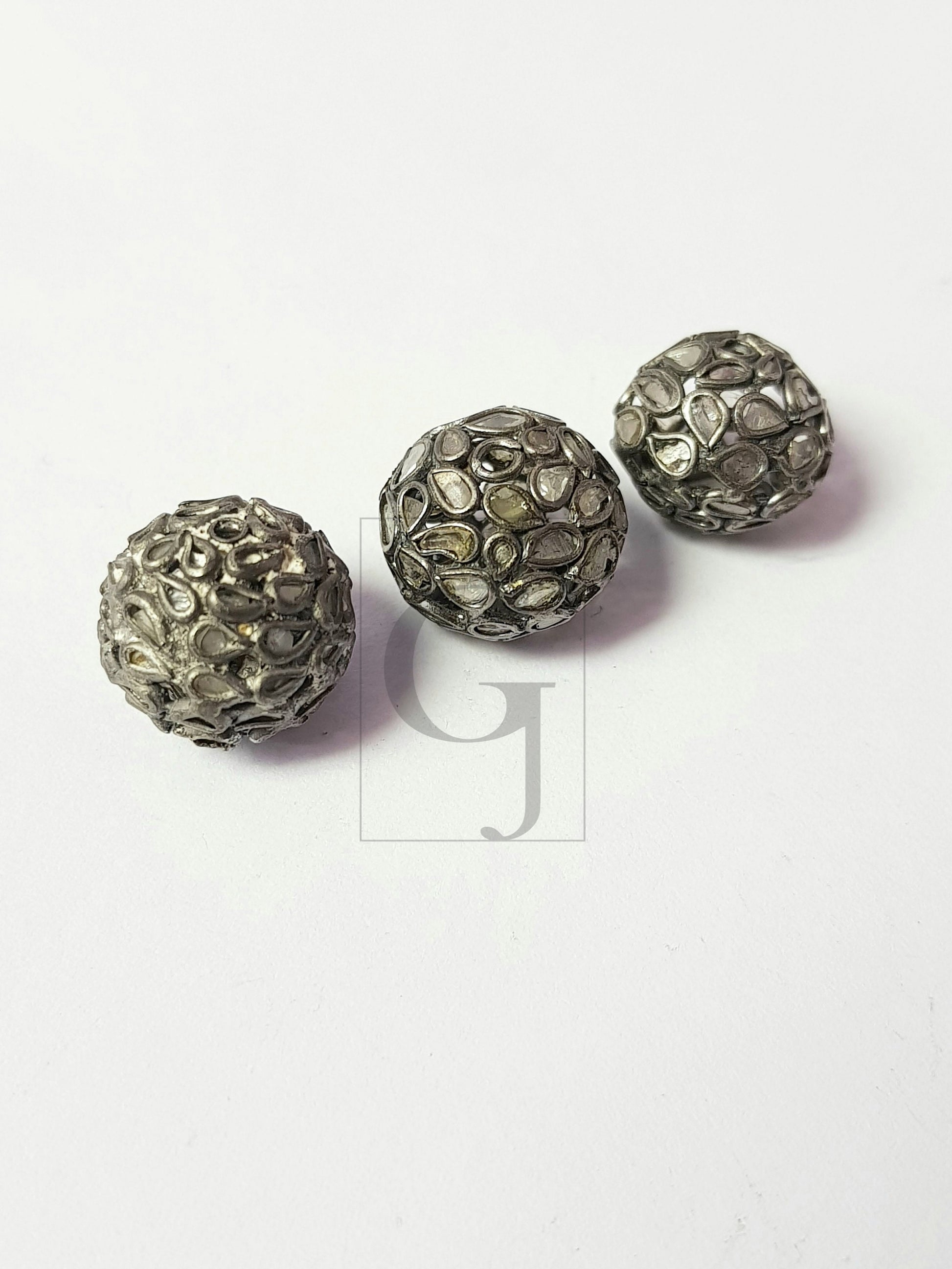 Flat Diamond Antique Look Polki Design Rosecut Pave Diamond Bead Spacers 925 Sterling Silver Handmade Silver Finish Diamond Bead 11-12mm