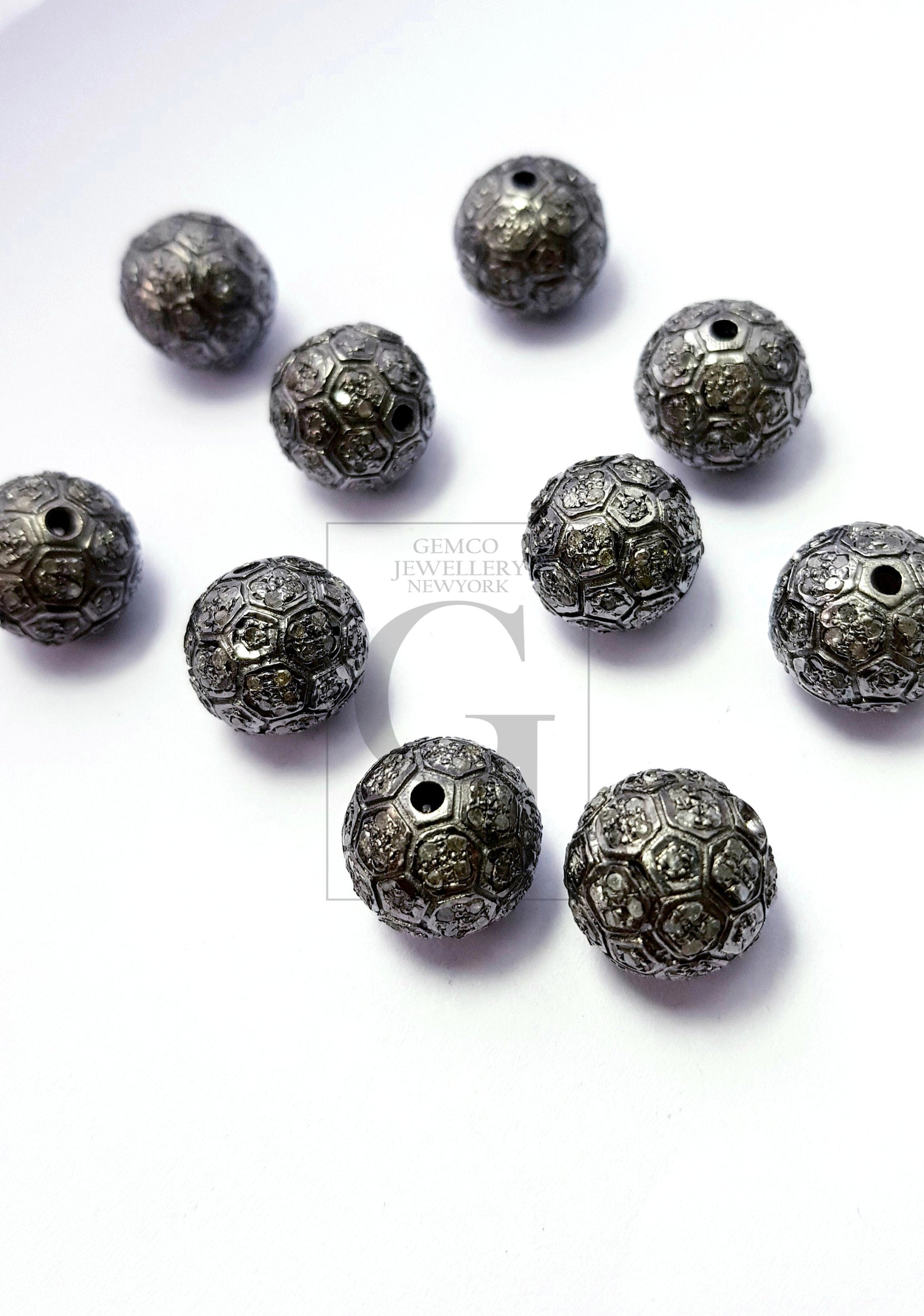 Ball Designer Rosecut Pave Diamond Bead 925 Sterling Silver Handmade Silver Beautiful Finish Diamond Bead