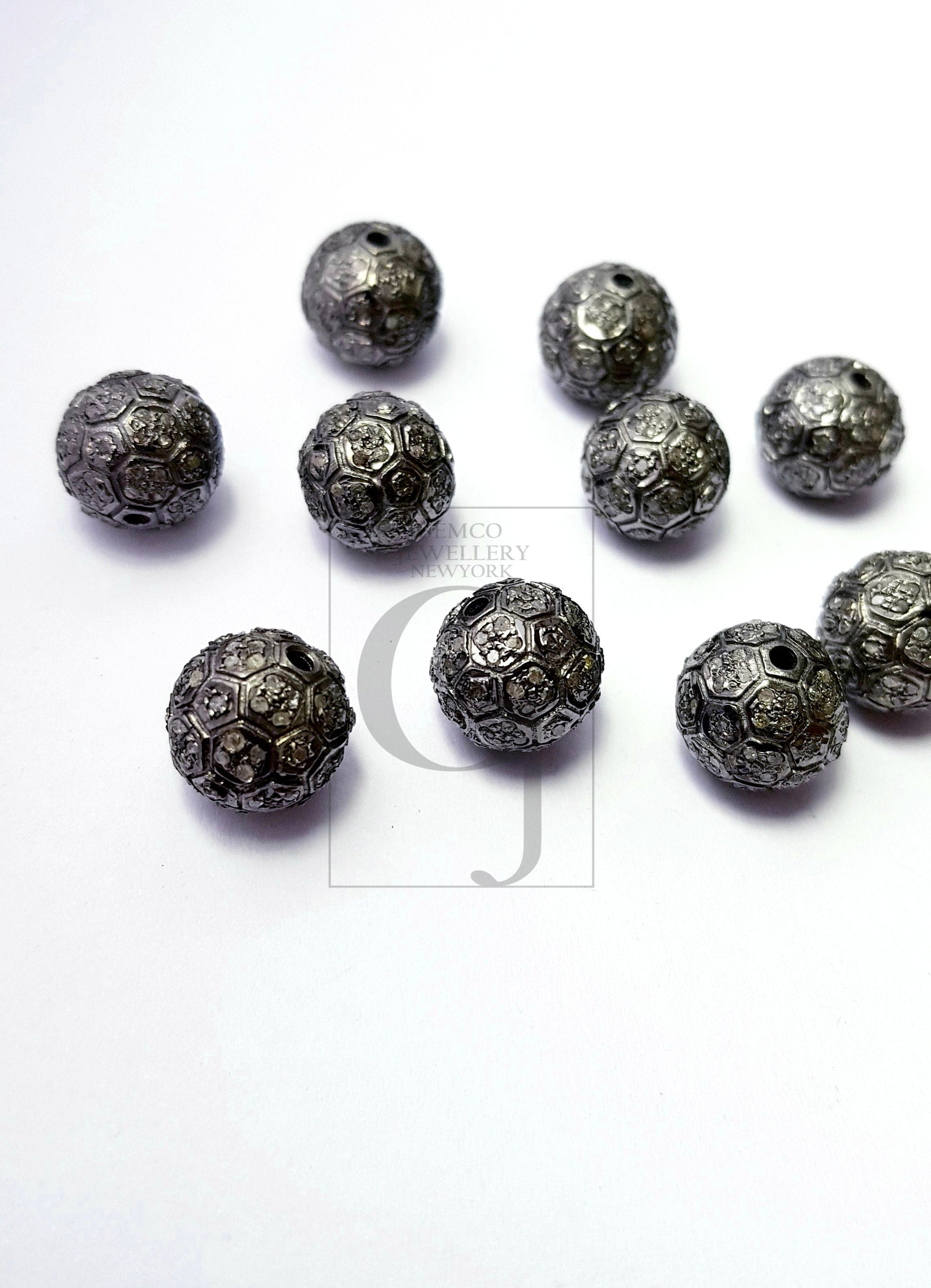 Ball Designer Rosecut Pave Diamond Bead 925 Sterling Silver Handmade Silver Beautiful Finish Diamond Bead