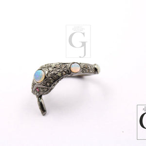 Snake Designer Ring, Opal Ring, Rosecut Pave Diamond Rings 925 Sterling Silver Handmade Silver Finish Diamond Ring