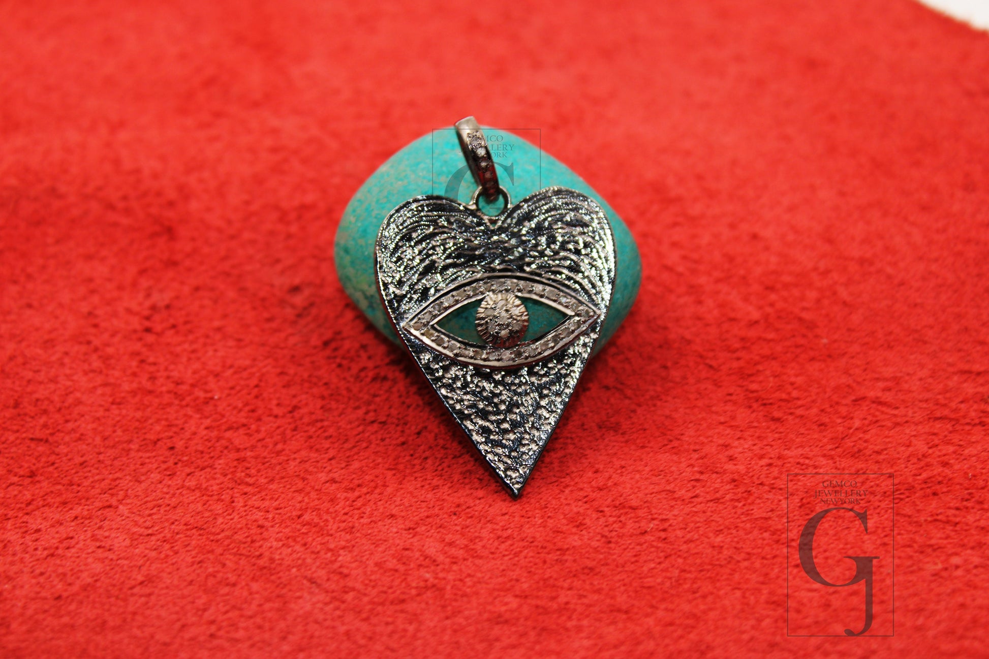 Heart shaped evil eye pendant designer  Rosecut pave diamond pendant 925 sterling silver handmade finish diamond jewelry necklace pendant