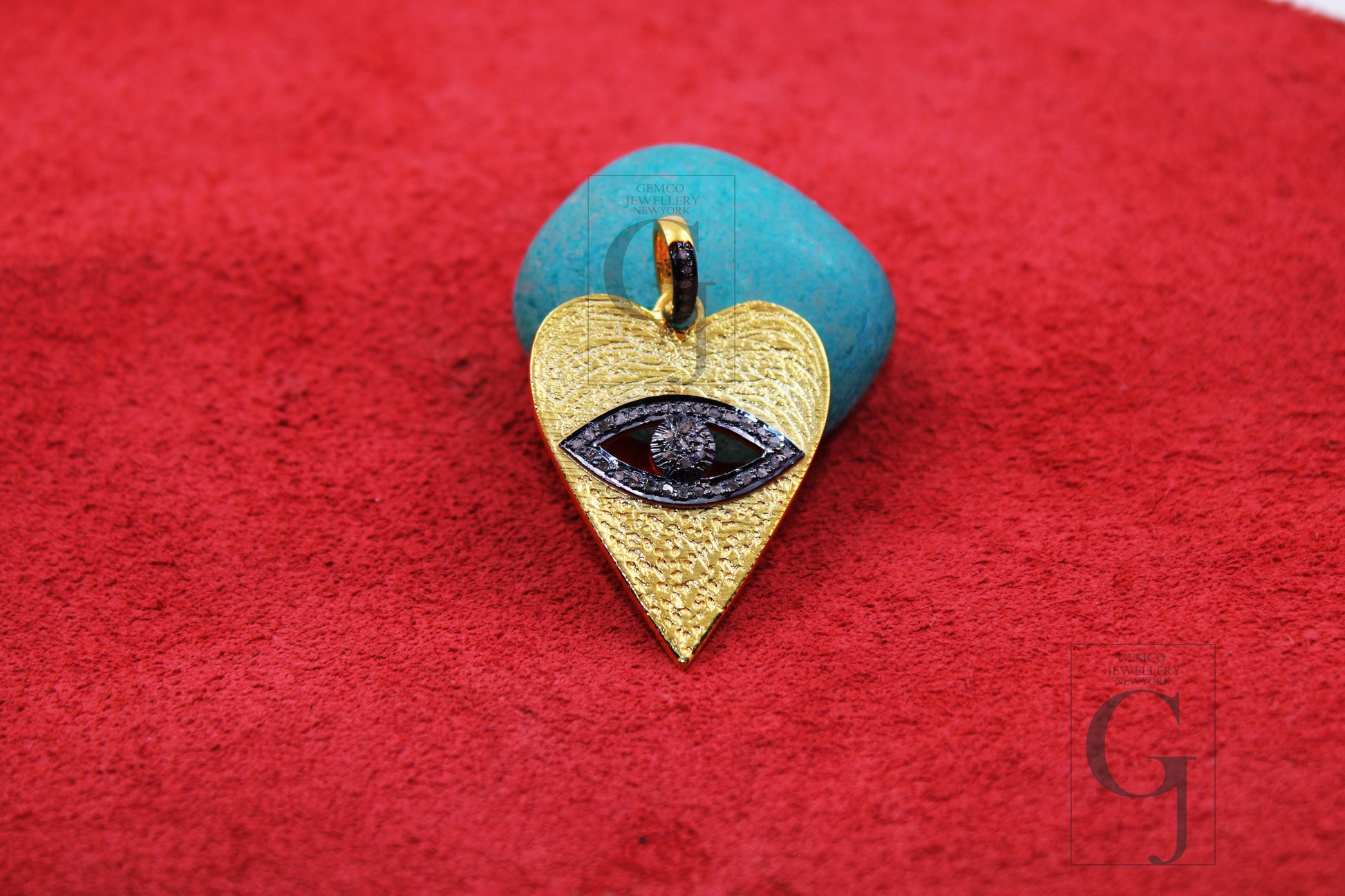 Heart shaped evil eye pendant designer  Rosecut pave diamond pendant 925 sterling silver handmade finish diamond jewelry necklace pendant