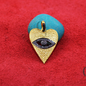 Heart shaped evil eye pendant designer  Rosecut pave diamond pendant 925 sterling silver handmade finish diamond jewelry necklace pendant