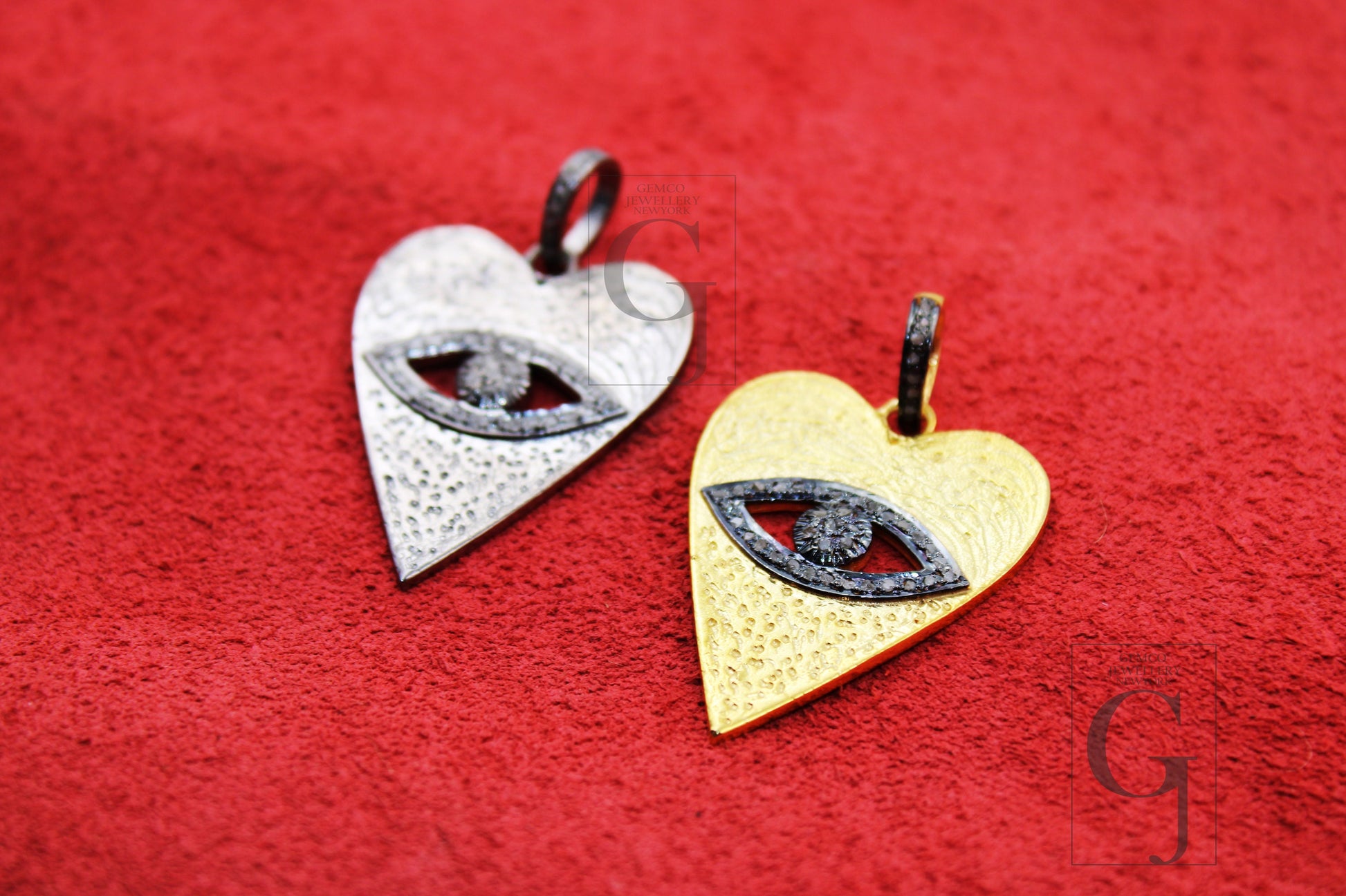 Heart shaped evil eye pendant designer  Rosecut pave diamond pendant 925 sterling silver handmade finish diamond jewelry necklace pendant