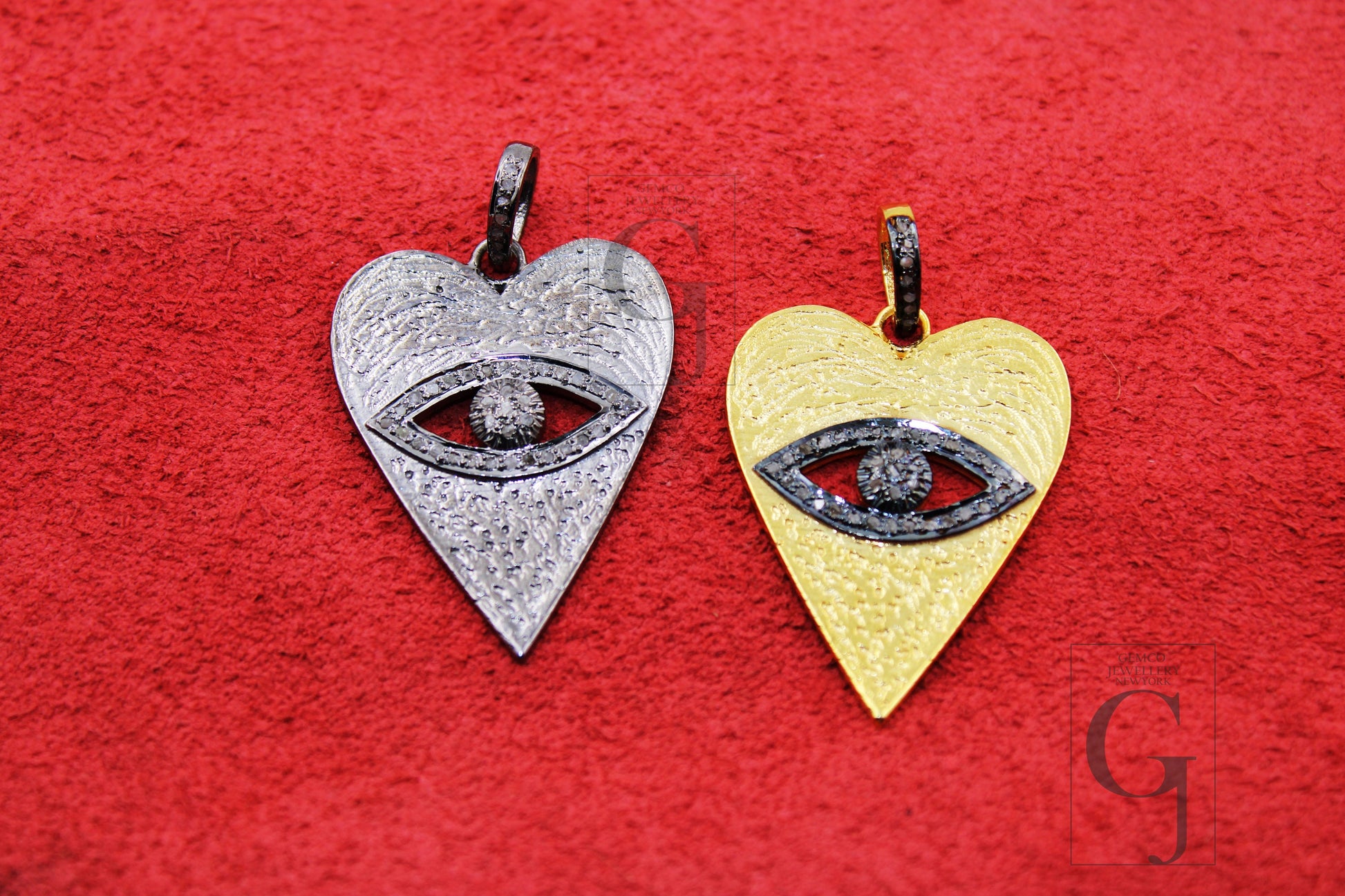 Heart shaped evil eye pendant designer  Rosecut pave diamond pendant 925 sterling silver handmade finish diamond jewelry necklace pendant
