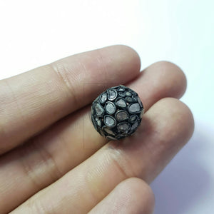 Flat Diamond Antique Look Polki Design Rosecut Pave Diamond Bead Spacers 925 Sterling Silver Handmade Silver Finish Diamond Bead 12mm Size