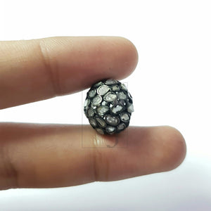 Flat Diamond Antique Look Polki Design Rosecut Pave Diamond Bead Spacers 925 Sterling Silver Handmade Silver Finish Diamond Bead 12mm Size