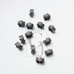 Beautiful Rondelles  Rosecut Pave Diamond Bead 925 Sterling Silver Handmade Silver Finish Diamond Bead