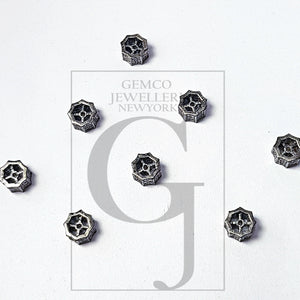 Pave Rosecut Diamond 925 Sterling Silver Handmade Pave Diamond Rondelles / Bead 3 Diamond Line Design 8mm