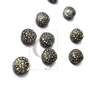 Coin Shaped Rosecut Pave Diamond Bead 925 Sterling Silver Handmade Silver Finish Diamond Bead