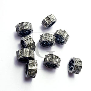 Rosecut Pave Diamond Beads Roundels 925 Sterling Silver Handmade Silver Finish Diamond Beads Roundels, Spacers Salt And Pepper Diamond Beads