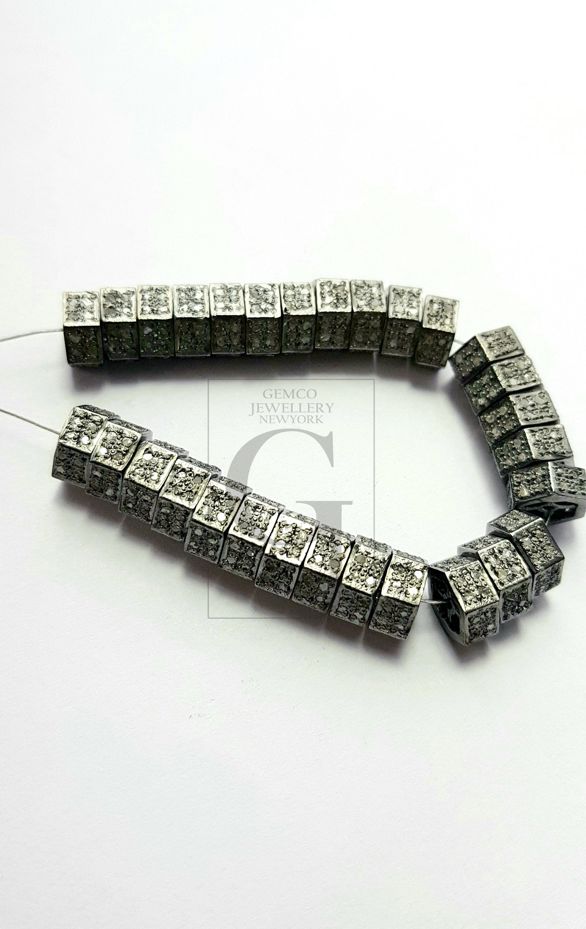 Rosecut Pave Diamond Beads Roundels 925 Sterling Silver Handmade Silver Finish Diamond Beads Roundels, Spacers Salt And Pepper Diamond Beads