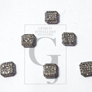 Pave Rosecut Diamond 925 Sterling Silver Handmade Pave Diamond Bead / Spacers Square Shaped Design