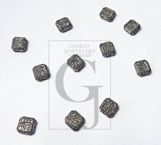 Pave Rosecut Diamond 925 Sterling Silver Handmade Pave Diamond Bead / Spacers Square Shaped Design