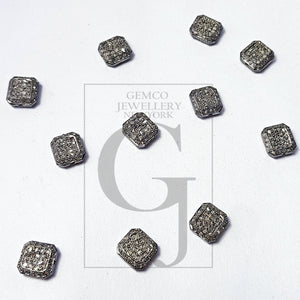 Pave Rosecut Diamond 925 Sterling Silver Handmade Pave Diamond Bead / Spacers Square Shaped Design