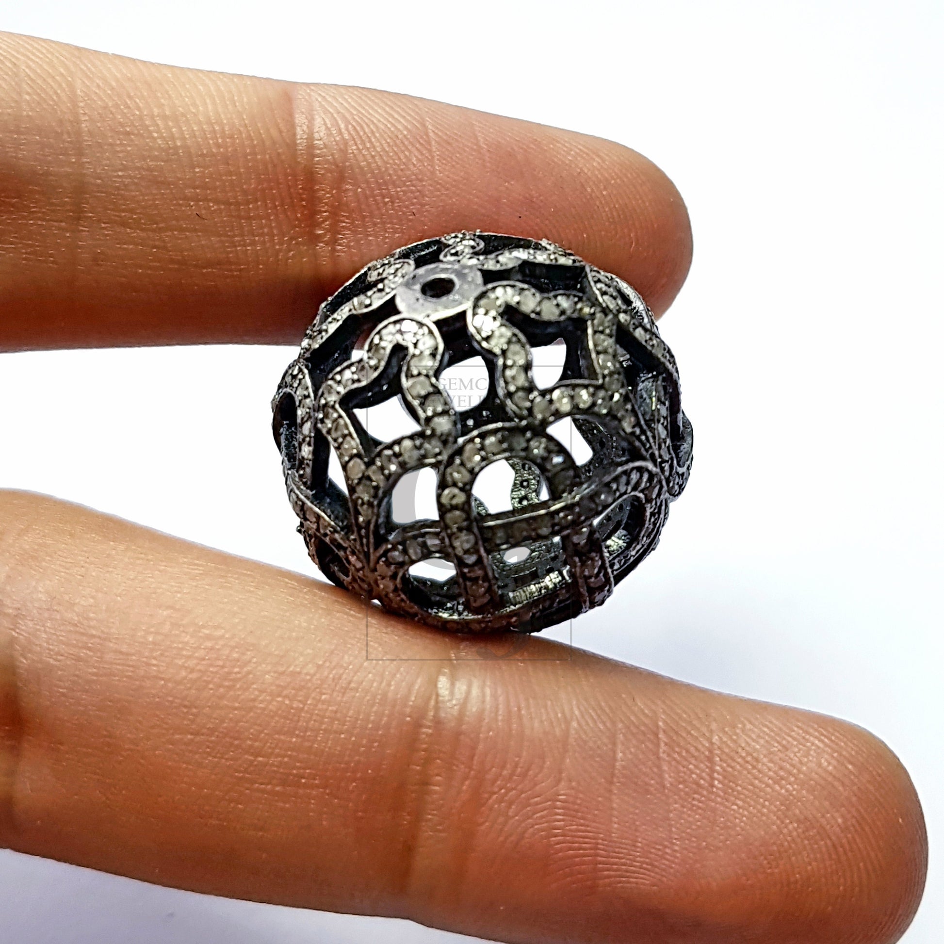 1pc Big Size 24mm Oxidized Rocecut Pave Diamond Bead 925 Sterling Silver Handmade Silver Finish Diamond Necklace Making Supplies