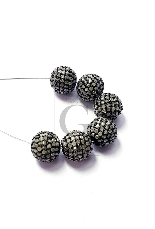 Beautiful Ball Designer Rosecut Pave Diamond Bead 925 Sterling Silver Handmade Silver Finish Diamond Bead