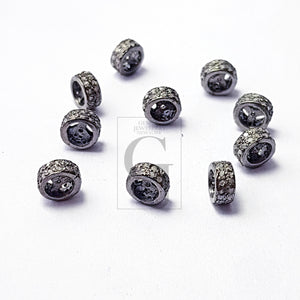 Roundel Bead Pave Rosecut Diamond 925 Sterling Silver Handmade, Rondelles Bead Double Diamond Line Design