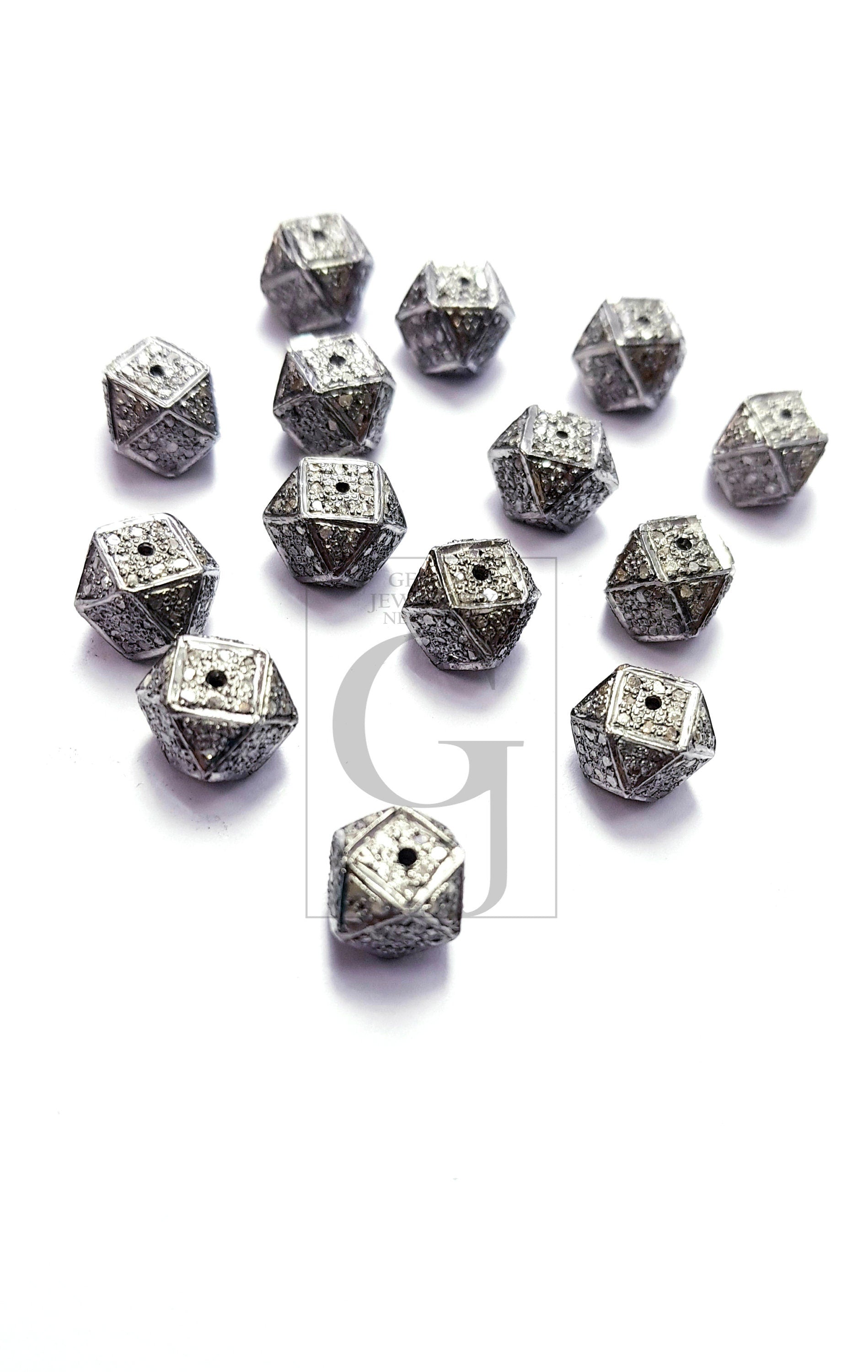 Beautiful Designer Rosecut Pave Diamond Bead 925 Sterling Silver Handmade Silver Finish Diamond Bead