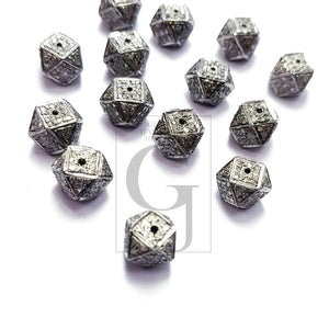 Beautiful Designer Rosecut Pave Diamond Bead 925 Sterling Silver Handmade Silver Finish Diamond Bead