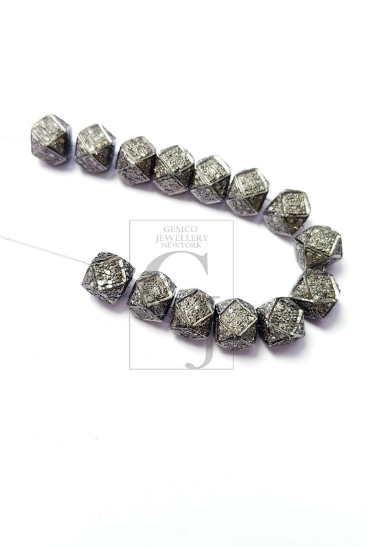 Beautiful Designer Rosecut Pave Diamond Bead 925 Sterling Silver Handmade Silver Finish Diamond Bead