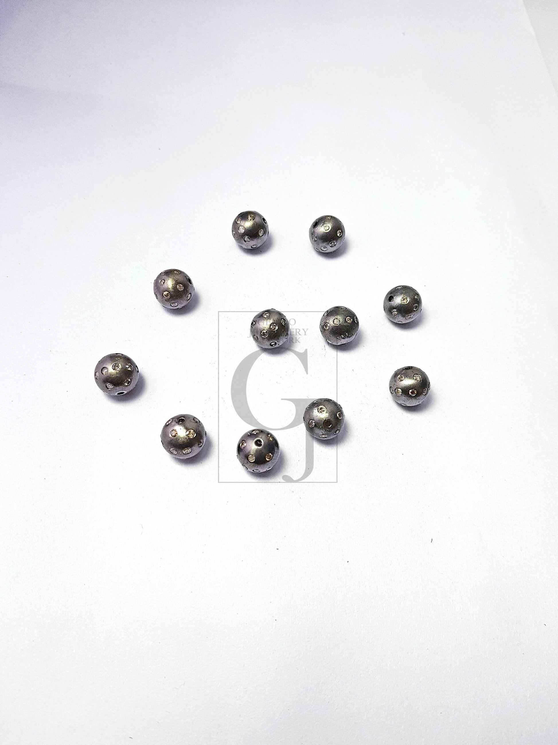 Pave Rosecut Diamond 925 Sterling Silver Handmade Pave Diamond Bead / Spacers Ball Design 6mm