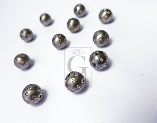 Pave Rosecut Diamond 925 Sterling Silver Handmade Pave Diamond Bead / Spacers Ball Design 6mm