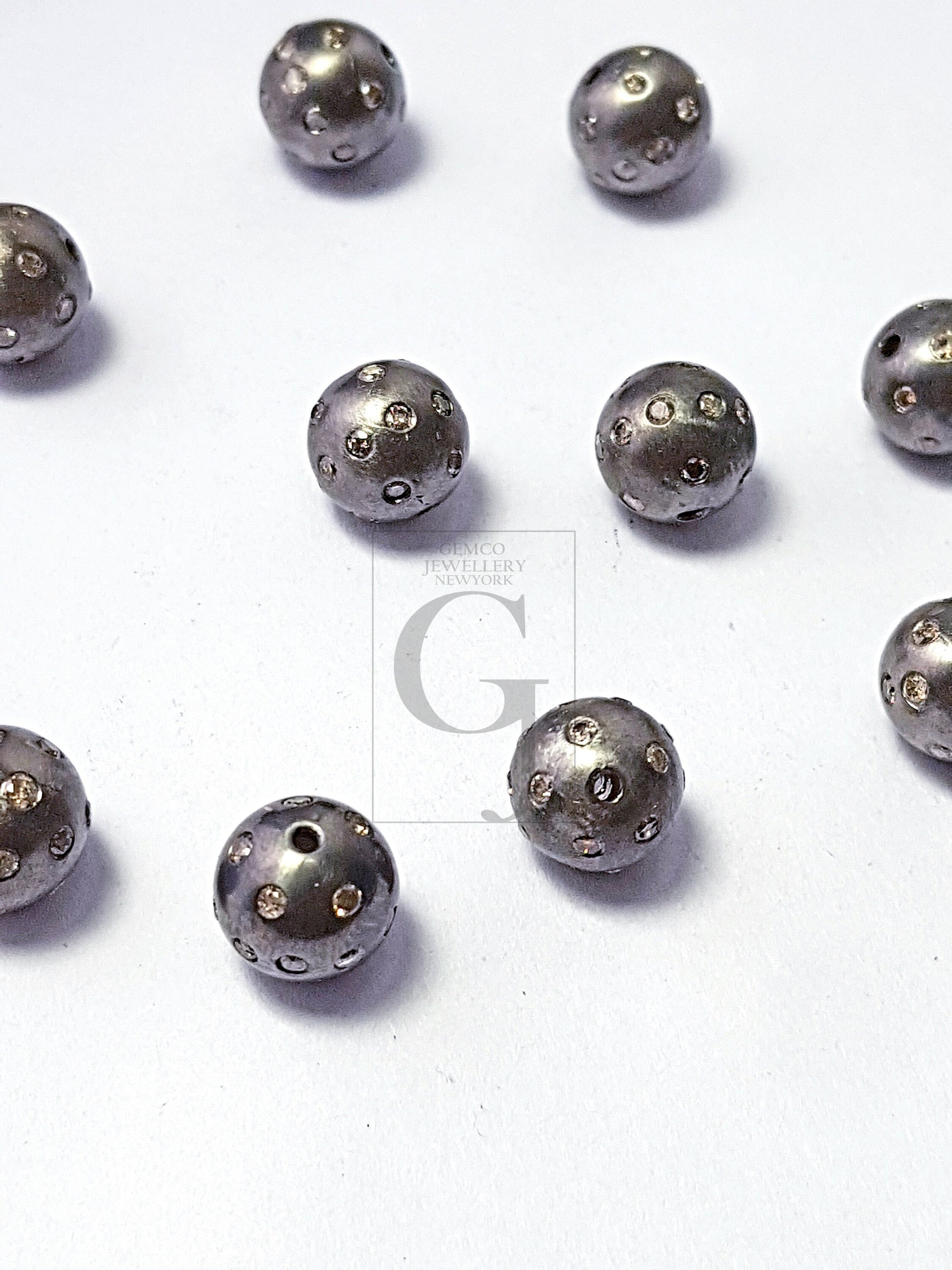 Pave Rosecut Diamond 925 Sterling Silver Handmade Pave Diamond Bead / Spacers Ball Design 6mm