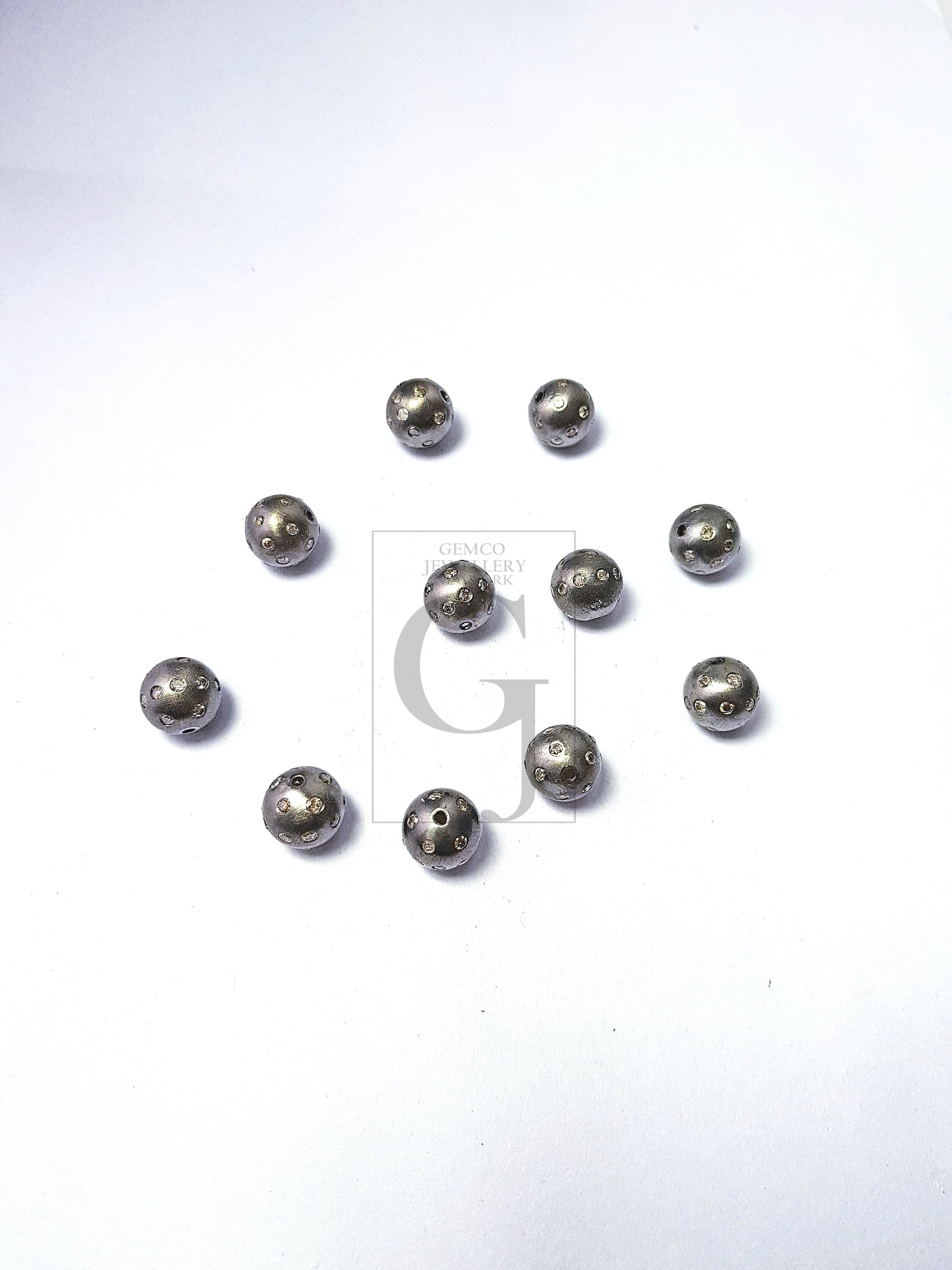 Pave Rosecut Diamond 925 Sterling Silver Handmade Pave Diamond Bead / Spacers Ball Design 6mm