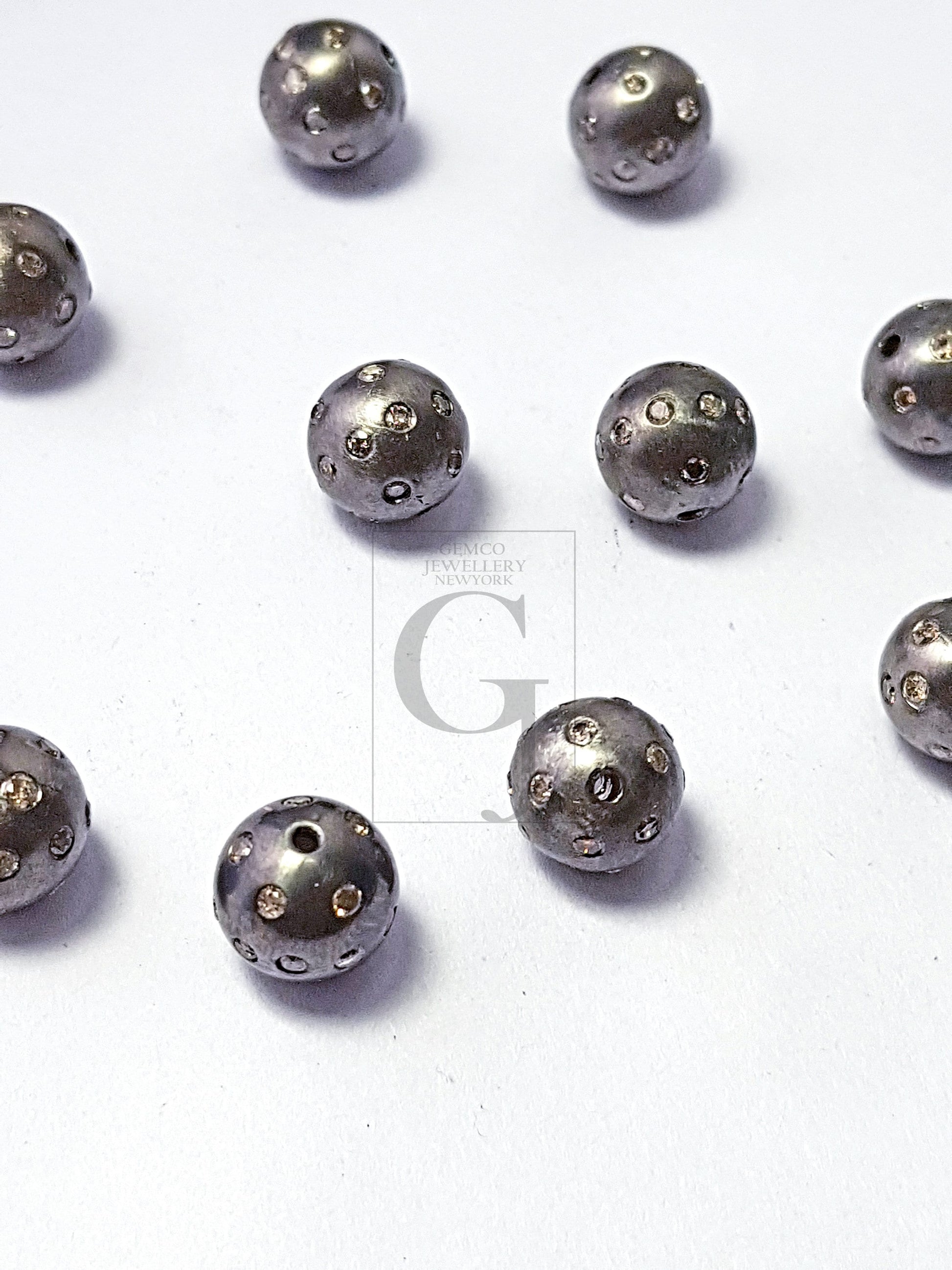 Pave Rosecut Diamond 925 Sterling Silver Handmade Pave Diamond Bead / Spacers Ball Design 6mm